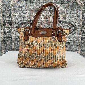 Fossil Key-Per Coated Floral Shoulder Bag Large Leather Trim Color Block